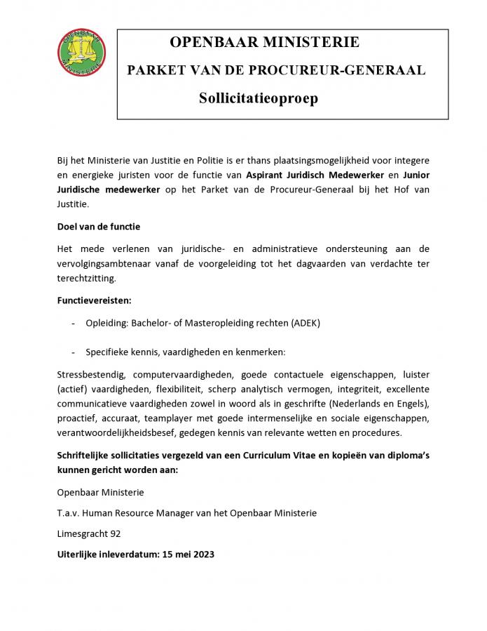 Vacature Aspirant en Junior Juridisch medewerker