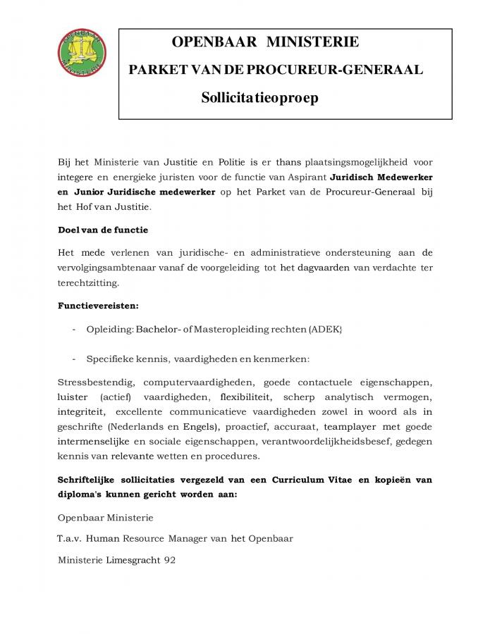 Vacature Aspirant en Junior Juridisch medewerker