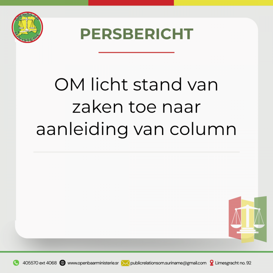 PERSBERICHT OM licht stand van zaken toe naar aanleiding van column