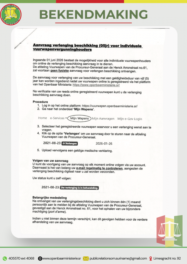 Aanvraag verlenging beschikking (5 jaar) voor individuele vuurwapenvergunninghouders